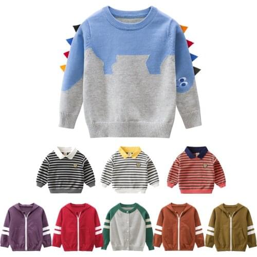 Toddler Baby Boy Sweater Cartoon Striped Autumun Winter Kids Bebe Girl Knit Sweaters Cute Tops Warm Clothes