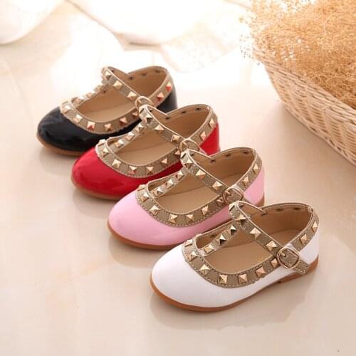 Girls Shoes Casual Rivets Single Shoes Kids Leather Children Toddler Girls Princess Flat Dance Party Wedding Shoes Summer Autumn