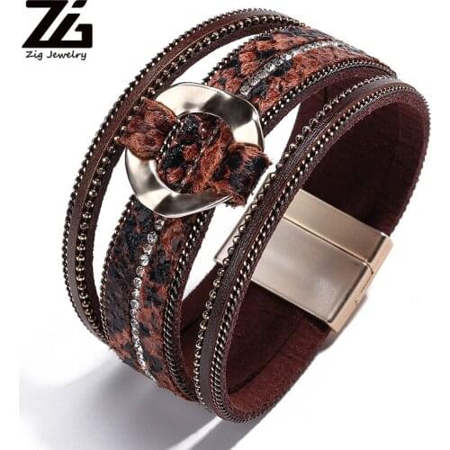 ZG New Leather Bracelet Leopard Metal Bohemian Bracelet Womens Jewelry Wholesale