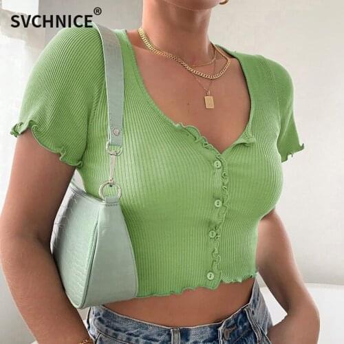 Female Tee Shirt Sexy Womens Summer Clothes O Neck Ladies Crop Top With Button Streetwear Purple Short Sleeve Tops T-Shirts