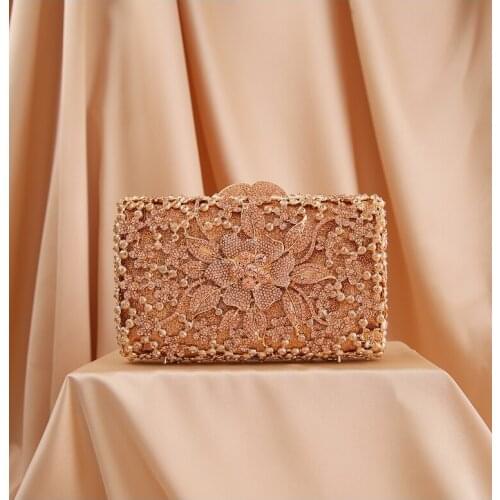 XIYUAN Women Flower Hollow Out Champagne Crystal Rhinestone Evening bags Clutch Bag Wedding Bridal Metal Handbag Clutches wallet
