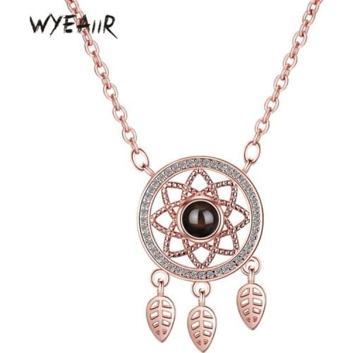 WYEAIIR 100 Languages I Love You Visible 925 Sterling Silver Dreamcatcher Female Necklace