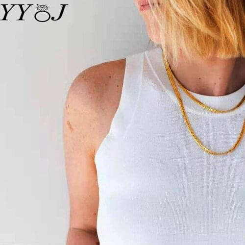 Gold wide bold herringbone snake chain necklace for women stainless steel stackable minimalism elegant necklace punk 6mm