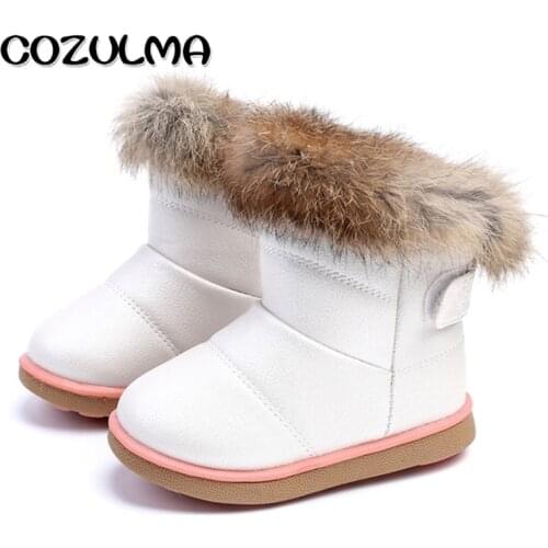 COZULMA Winter Fashion Child Girls Snow Boots Shoes Warm Plush Soft Bottom Baby Girls Boots Leather Winter Snow Boot For Baby