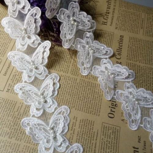 1 yard White Butterfly Flower Soluble Organza Lace Trim Wedding Embroidered Handmade Patchwork Ribbon Sewing Supplies Craft