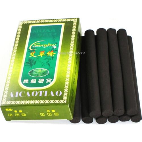 10Pcs/Box 12*120mm Smokeless Moxa Rolls Chinese Traditional Roller Stick Black Roller Burner Moxibustion Acupuncture Massage