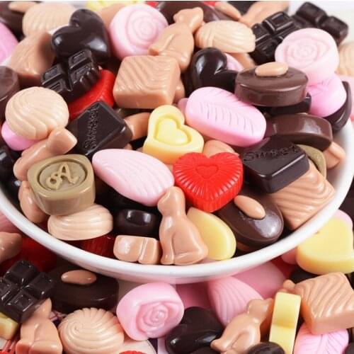 20pcs/lot Chocolate Color Dessert Cartoon DIY Resin Flatback Cabochon Lucky Bag DIY Phone Case Beauty