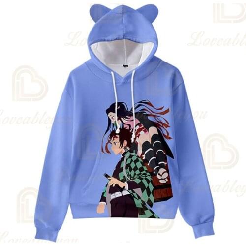 2020 Autumn Winter Demon Slayer Children Hoodies Cat Ears Sexy Cute Casual Kpop Harajuku Streetwear Female Hoodie Sweatshirts