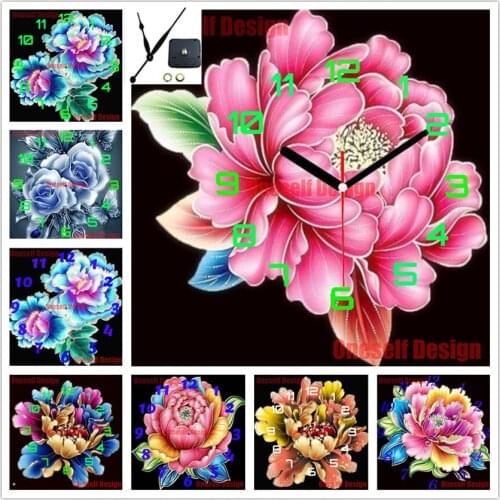 2020new flower 5d diamond painting with clock 5d diamond embroidery sale with clock flower lover decoration home Christmas gift