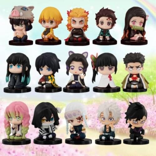 5PCS/Set Japanese Demon Slayer Sitting Posture Tanjirou Nezuko Zenitsu Anime Cosplay Car Decoration Cartoon Ornament Toys Dolls
