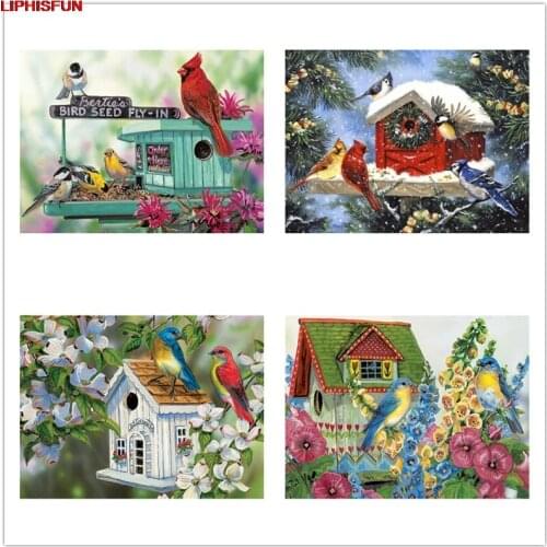 5D Full Drill Diy Diamond Painting Cross Stitch Resin Square/round Diamond Embroidery home wall decor flows and birds house
