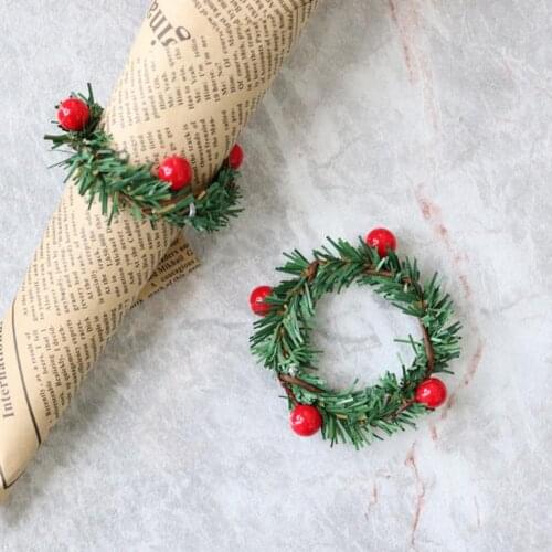 6Pcs Artificial Pine Napkin Rings Anti-aging PVC Christmas Dinner Serviette Buckles Party Supplies