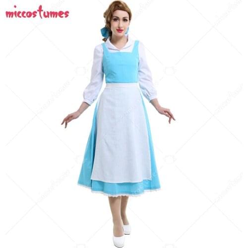 Belle Cosplay Costume Blue Maid Dress