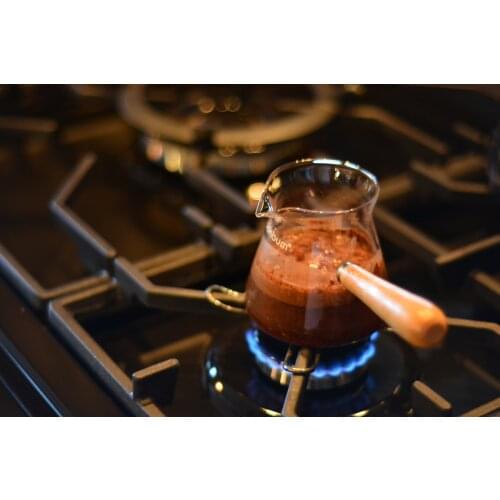 Antibacterial Broksit Glass Coffee Pot Turkish Coffee Heater Bambu Made Handle Milk Heater for Healthy Home Office Use