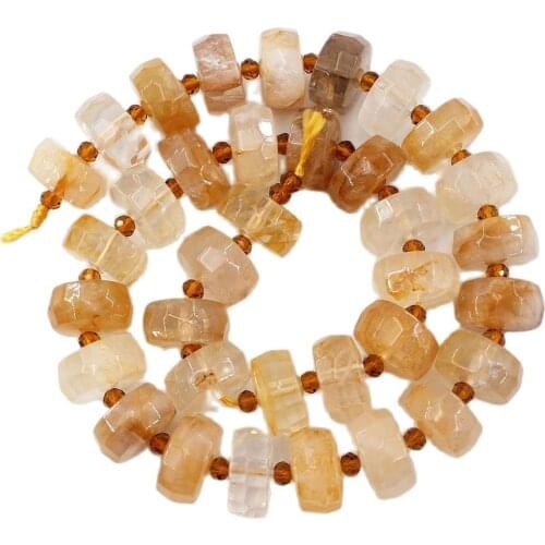 APDGG 8x15mm 15.5" Natural Yellow Rutilated Quartz Gems Stone Rondelle Faceted Beads For Necklace Bracelet Jewelry DIY