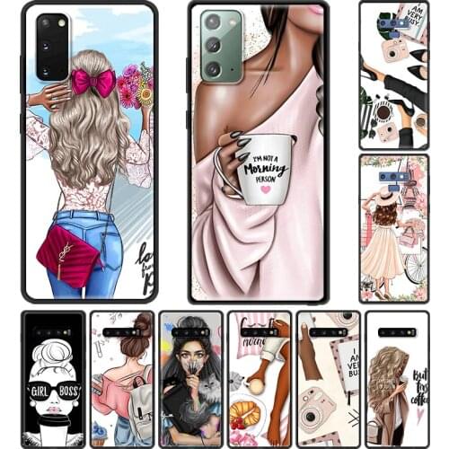 Phone Case For Samsung Galaxy S20 FE S21 S10 S9 S10e Note 20 Ultra 10 Plus 9 10 Soft Smartphone Cover Princess Female Coffee