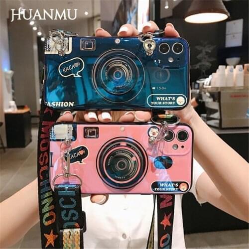 Retro Camera Style Mobile Phone Case with Wrist Strap Bracket Mobile Phone Bracket Rope For iPhone 6 7 8 X Xs Xr 11 12 12Pro Max
