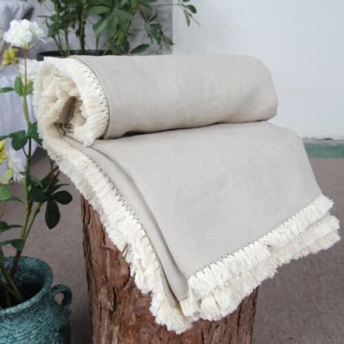 Double Layer Fringe Pure 100% Linen Sofa Blanket Nap Bed Blanket Summer Cool Quilt Ivory Oatmeal Throw Pink Bedclothes