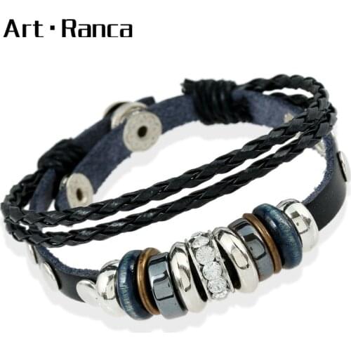 European and American fashion leather Beaded crystal bracelet mens and womens Bracelets