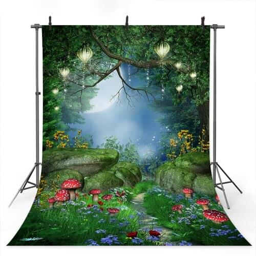 MOCSICKA Forest Backdrop Mushrooms and Fairy Lanterns Photo Background Fairy Forest Backdrops for Children Kids Birthday
