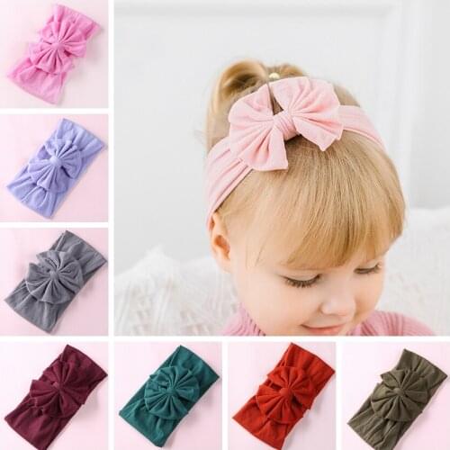 Messy Bow Nylon Turban Headband Big Bow Nylon Headwrap 27 Colors