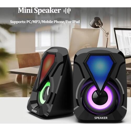 Computer Speakers For PC Desktop Smartphone Laptop with Subwoofer LED Colorful Lighting Home Theater System USB Wired SoundBox