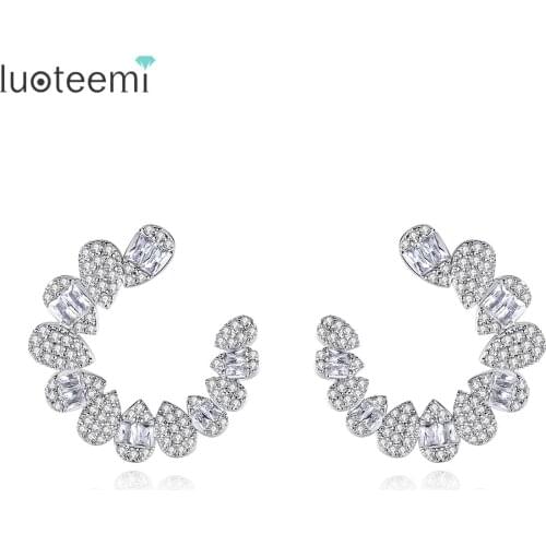 LUOTEEMI Rhinestone Flower Stud Earrings for Women Drop Shipping Hoop Earrings for Women Round Cubic Zirconia 2021 New Fashion