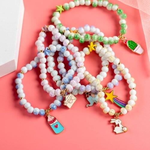 Animial Cute Hand-Wowen Ceramic Bracelets Bangles Metal Drip Glaze Pendant For women Girl Children Wholesale #XN047