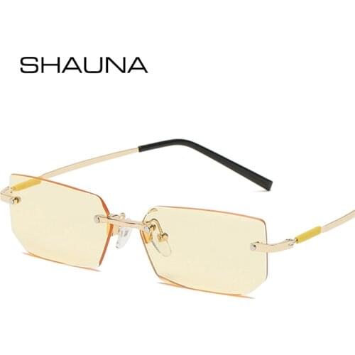 SHAUNA Fashion Small Rectangle Rimless Women Sunglasses Retro Clear Ocean Lens Shades UV400 Men Square Green Pink Sun Glasses