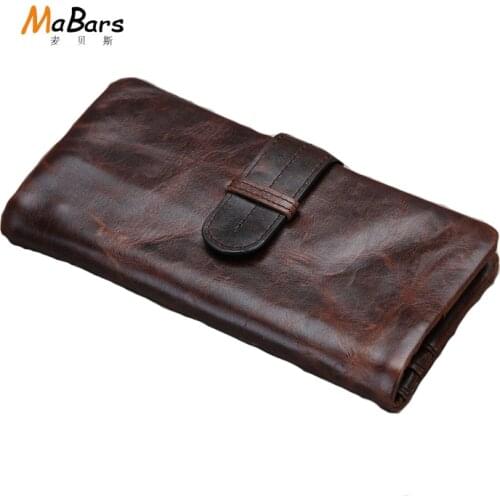 Oil wax cowhide men wallet Genuine Leather men Purse Designer Real Leather Long Leather Coin Bag Card Travel Purse