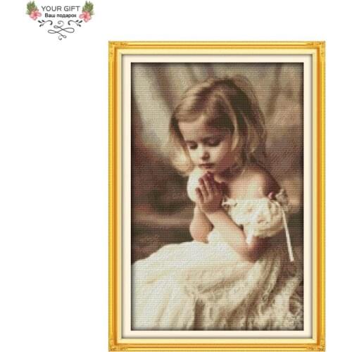 Joy Sunday R585 Free Shipping 14CT 11CT Counted and Stamped Home Decor The Pray Girl Needlepoints Embroidery Cross Stitch kits