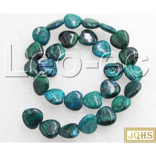 Natural 14X14mm heart shape Chrysocolla Loose Strand For Jewelry Making 15" V1275