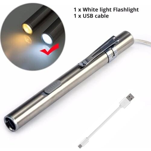 Rechargeable LED flashlight Penlight MINI flashlight with USB charging cable for outdoor camping, doctors