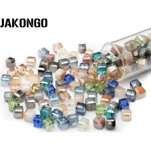 JAKONGO Square Shape Crystal Glass Beads 4mm AB Effects Loose Beads For Making Bracelet DIY Earrings Accessories About 100pcs