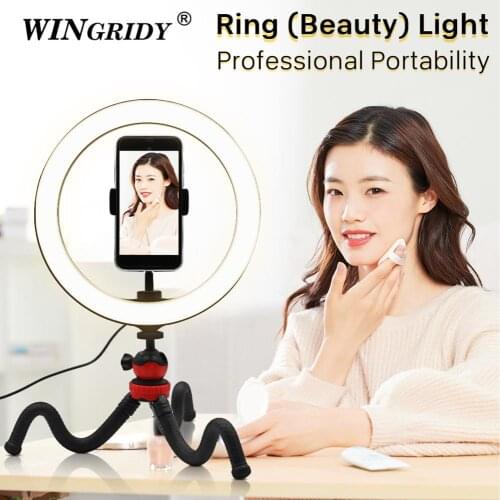 Photography LED Selfie Ring Light 26CM Dimmable Camera Phone Ring Lamp 10inch With Table Tripods For Makeup Video Live Studio