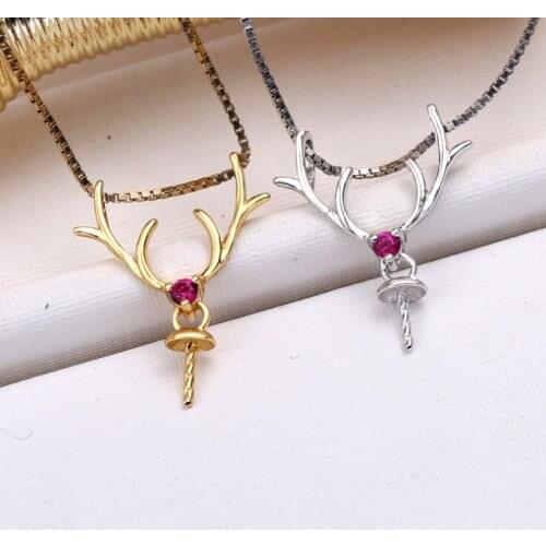 Christmas Deer 2 Color 925 Sterling Silver Pearl Pendant Findings Jewelry Parts Fittings Women Accessories, 3pcs/lot