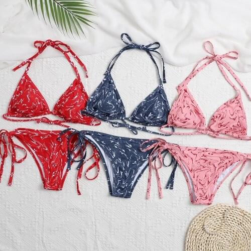 2020 Sexy Women Summer Swimwear Bikini Set Bra Tie Side G-String Thong Beach Triangle Suit Swimsuit Bathing Suit Swimming Suit