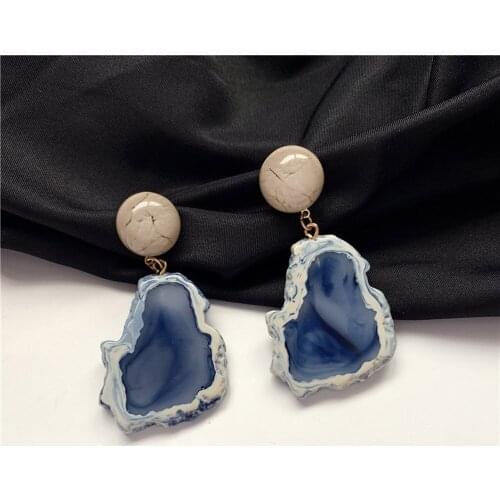 Han Edition Fashion Color Of Blue And White Porcelain Is Irregular Shape Pendant Earrings Gift Sell Like Hot Cakes INS Style