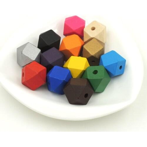 50pcs 20mm geometric hand painted natural wood hexagon faceted bead 15 colors to choose DIY wooden beads EA42