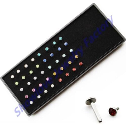 Showlove 40pc/lot Mixed 10colors Stainless Steel Internal Thread Body Jewelry Lip Stud Labret Ring Piercing