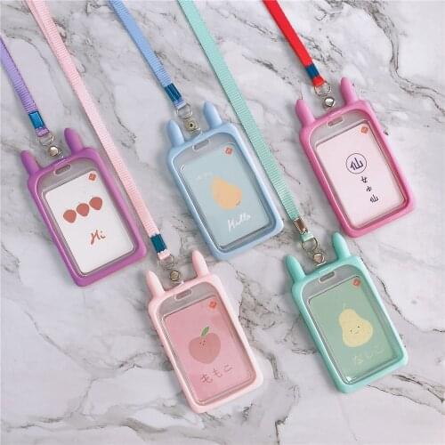 Cute Id Card Holder Case Cartoon Business Bus Bank Credit Card Cover Badge Hanging Rope Case Women Children Card Holders