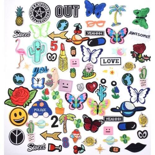 Random Patchs Mix DIY Cartoon Pattern Iron-On Patches Embroidery Cloth Chapter Decorative Stickers Scrapbook