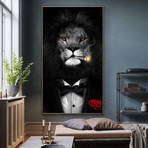Modern Animal Art Pictures Canvas Painting Funny Smoking Lion Poster and Prints Quadro Cuadros Wall Art Pictures Room Home Decor