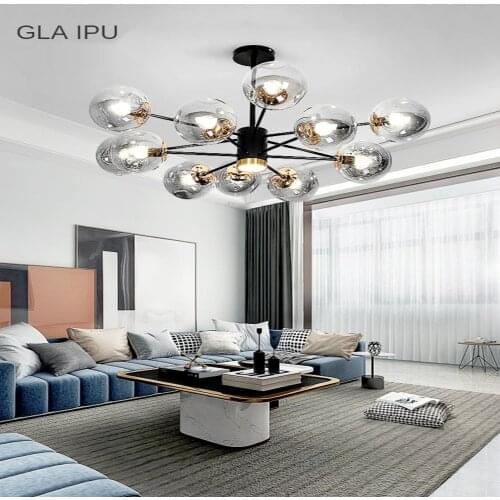 Modern Minimalist Living Room Chandelier Nordic Style Grid Red Light Luxury Restaurant High-End Lighting Atmosphere Home