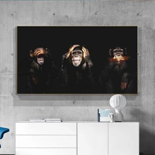Dark Wise 3 Monkeys Gorilla Animal Posters And Prints Canvas Painting Wall Pictures For Living Room Home Decor