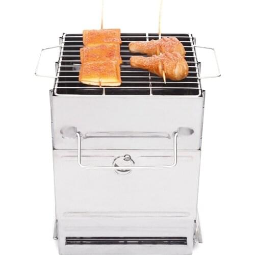 Charcoal Heating Grill Outdoor BBQ Portable Foldable Stainless Steel Grill Wood Stove