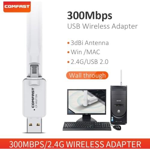 300mbps White Usb Wi fi Adapter High Gain 3Dbi Antenna 802.11n MT7603 Wireless Wifi Network Receiver Card for PC For Home