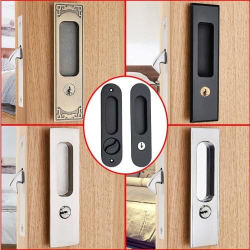 Sliding door lock with keys invisible move gate lockset handle embedded lock hook for cabinet pull furniture hardware