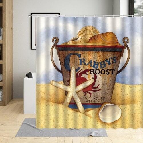 Colorful Beach Shell Conch Shower Curtain Starfish Waterproof Polyester Fabric Bath Curtain Bathroom Decor Screens With Hooks
