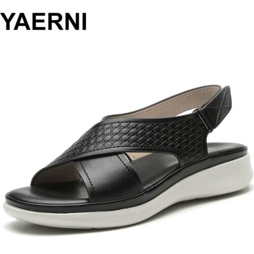 YAERNI 2021Summer Clogs Wedge Shallow Mouth Soft Sports Womens Sandals Heel Shoe Thick Large Size Suit Female Beige Platform